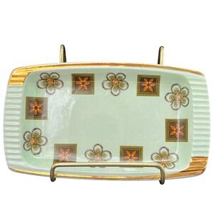Vintage Royal Winton Grimwades Trinket Dish Sage‎ Green Floral Gold Mid Century